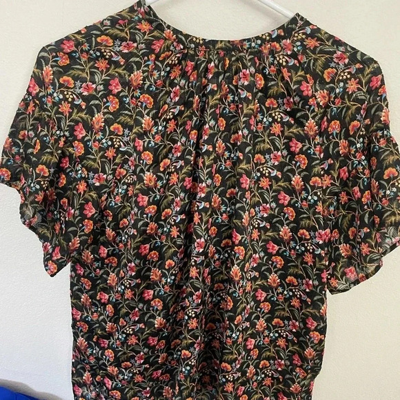 Loft floral tie back keyhole blouse black flutter sleeve top petite Small - Picture 3 of 6